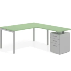 Mesa de oficina en L con cajones Kube fondo 80, frontales melamina, estructura aluminio