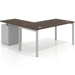 Mesa de oficina en L con cajones Kube fondo 80, frontales melamina, estructura aluminio