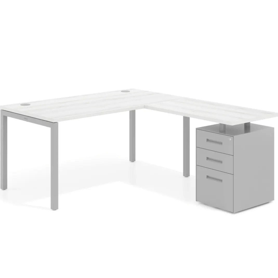 Mesa de oficina en L con cajones Kube fondo 80, frontales metal, estructura aluminio