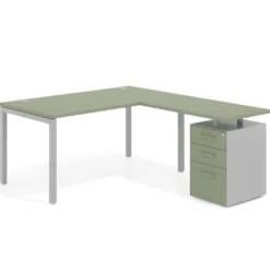 Mesa de oficina en L con cajones Kube fondo 80, frontales metal, estructura aluminio