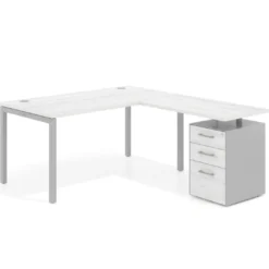 Mesa de oficina en L con cajones Kube fondo 80, frontales melamina, estructura aluminio