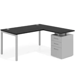 Mesa de oficina en L con cajones Kube fondo 80, ala corta, frontales metal, estructura aluminio