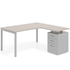 Mesa de oficina en L con cajones Kube fondo 80, ala corta, frontales metal, estructura aluminio