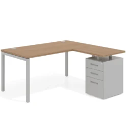 Mesa de oficina en L con cajones Kube fondo 80, ala corta, frontales metal, estructura aluminio