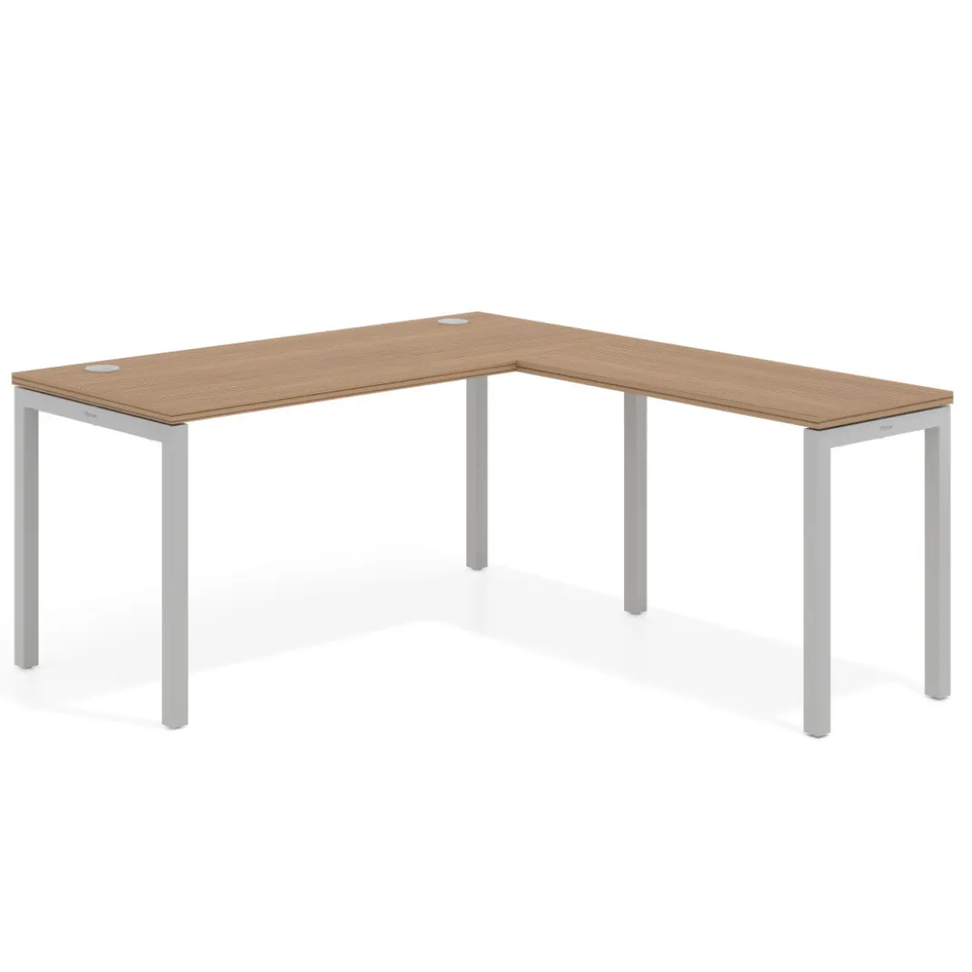 Mesa de oficina en L Kube fondo 68cm con ala estrecha, estructura aluminio