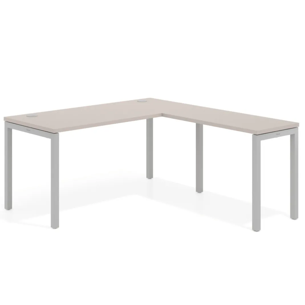 Mesa de oficina en L Kube fondo 68cm con ala estrecha, estructura aluminio