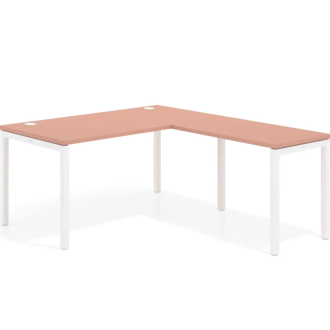 Mesa de oficina en L Kube fondo 80cm con ala, estructura blanca