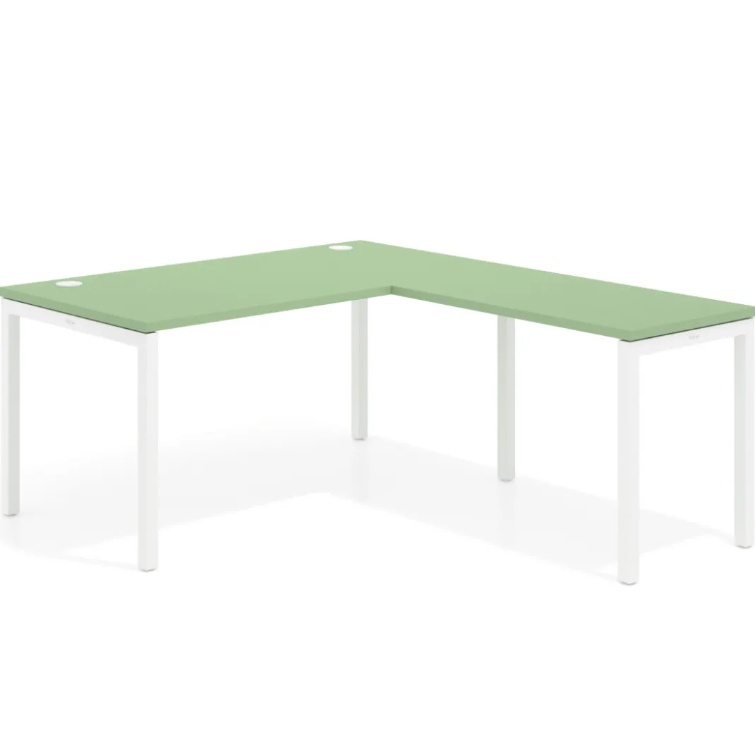 Mesa de oficina en L Kube fondo 80cm con ala, estructura blanca