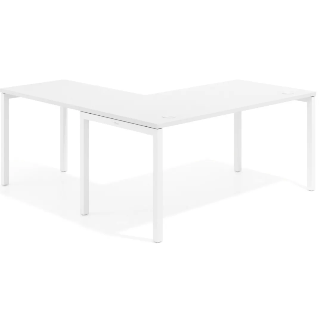 Mesa de oficina en L Kube fondo 80cm con ala, estructura blanca