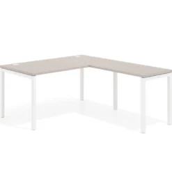 Mesa de oficina en L Kube fondo 80cm con ala, estructura blanca