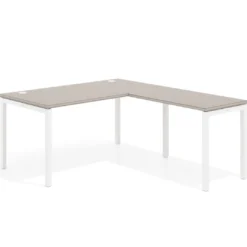 Mesa de oficina en L Kube fondo 80cm con ala, estructura blanca