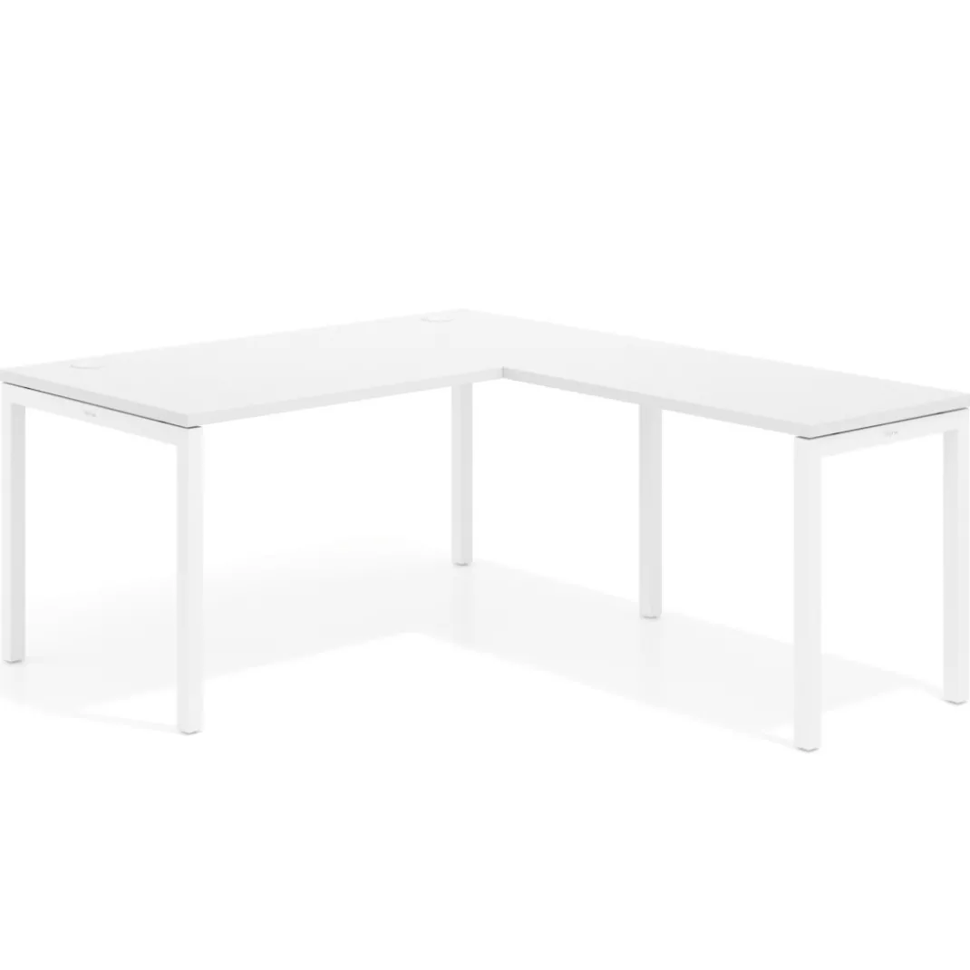 Mesa de oficina en L Kube fondo 80cm con ala, estructura blanca