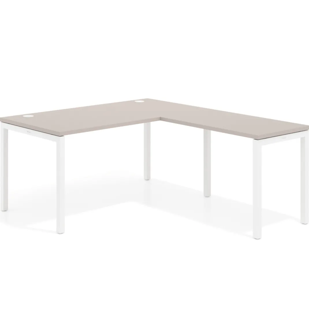 Mesa de oficina en L Kube fondo 80cm con ala, estructura blanca