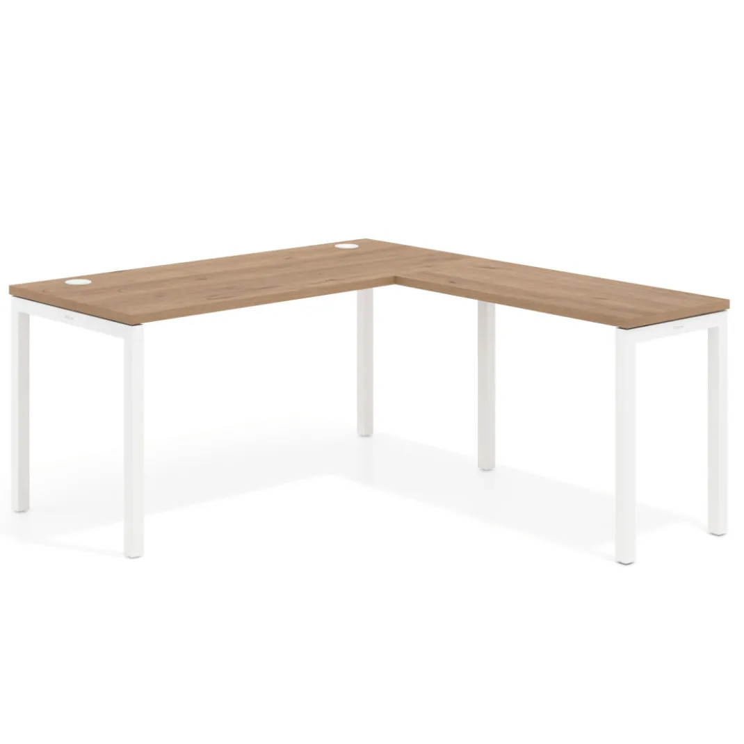 Mesa de oficina en L Kube fondo 68cm con ala estrecha, estructura blanco