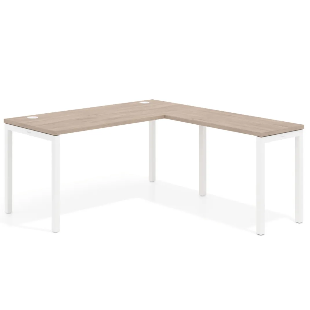 Mesa de oficina en L Kube fondo 68cm con ala estrecha, estructura blanco