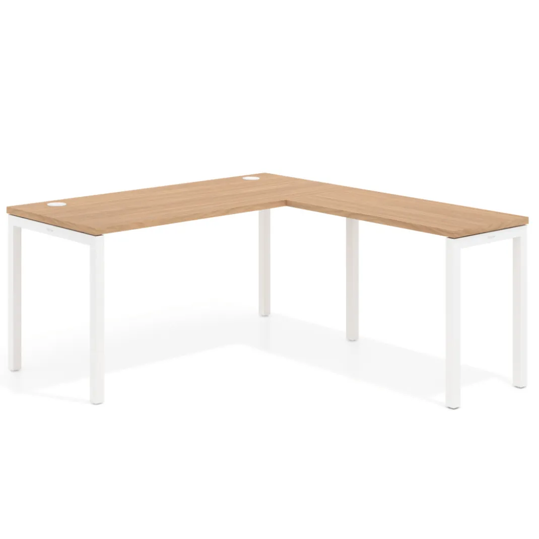 Mesa de oficina en L Kube fondo 68cm con ala estrecha, estructura blanco