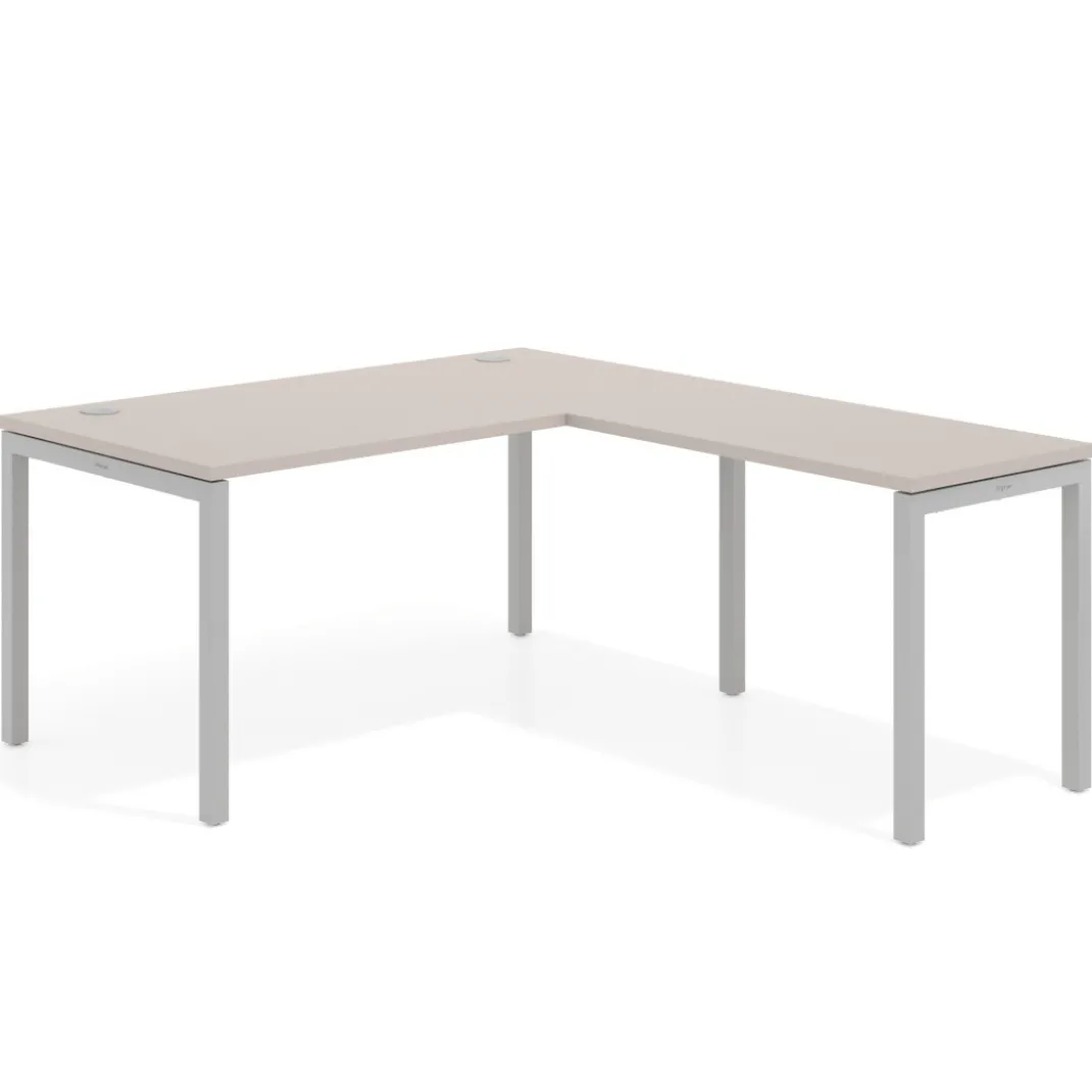 Mesa de oficina en L Kube fondo 80cm con ala, estructura aluminio