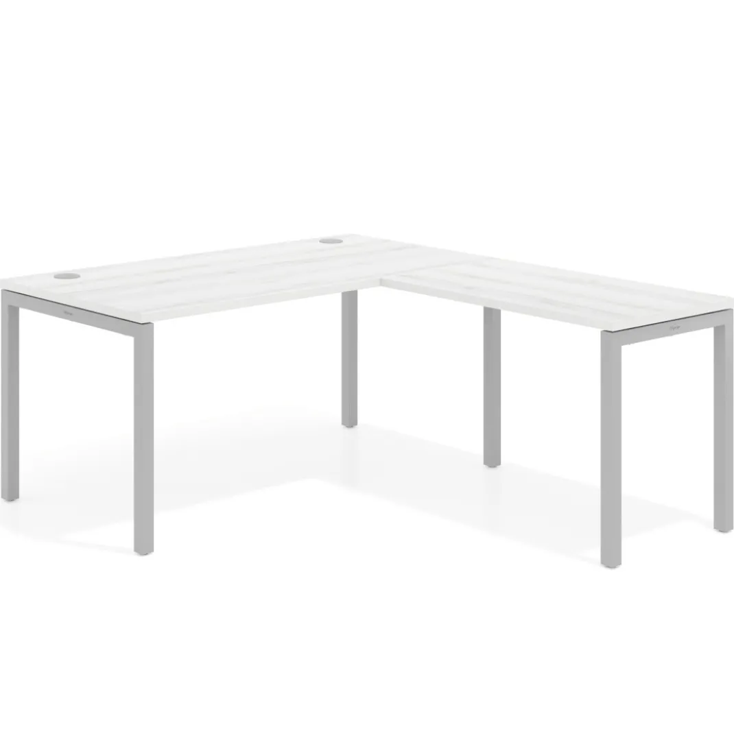 Mesa de oficina en L Kube fondo 80cm con ala, estructura aluminio