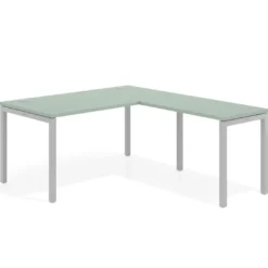 Mesa de oficina en L Kube fondo 80cm con ala, estructura aluminio
