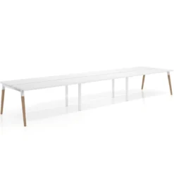 Mesa de oficina multipuesto Arki triple, fondo 126 cm, patas de madera
