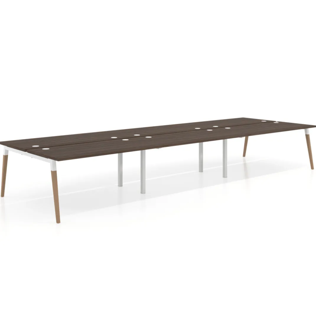 Mesa de oficina multipuesto Arki triple, fondo 166 cm, sobre recto