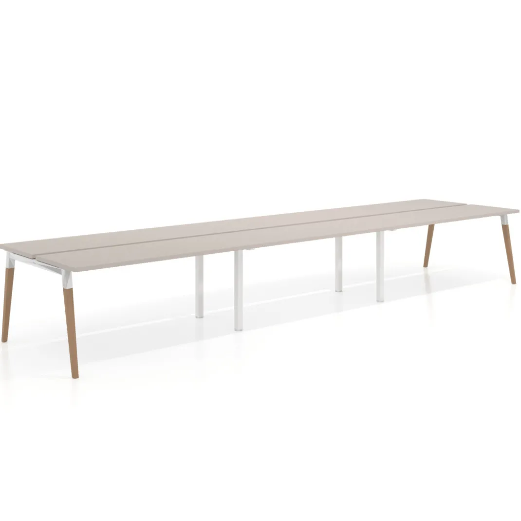 Mesa de oficina multipuesto Arki triple, fondo 126 cm, patas de madera