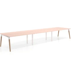 Mesa de oficina multipuesto Arki triple, fondo 126 cm, patas de madera