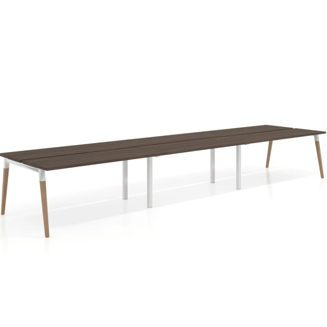 Mesa de oficina multipuesto Arki triple, fondo 126 cm, patas de madera