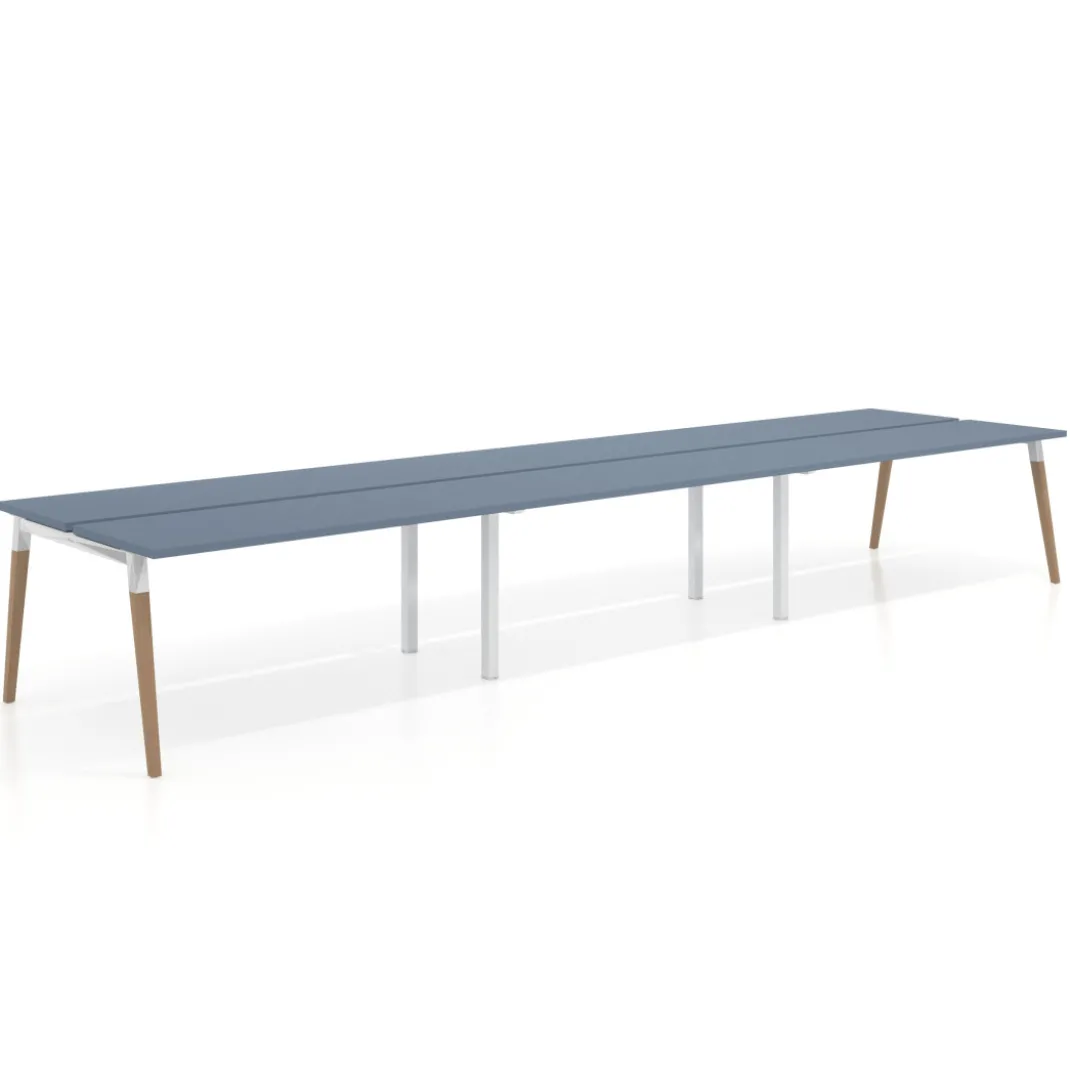 Mesa de oficina multipuesto Arki triple, fondo 126 cm, patas de madera