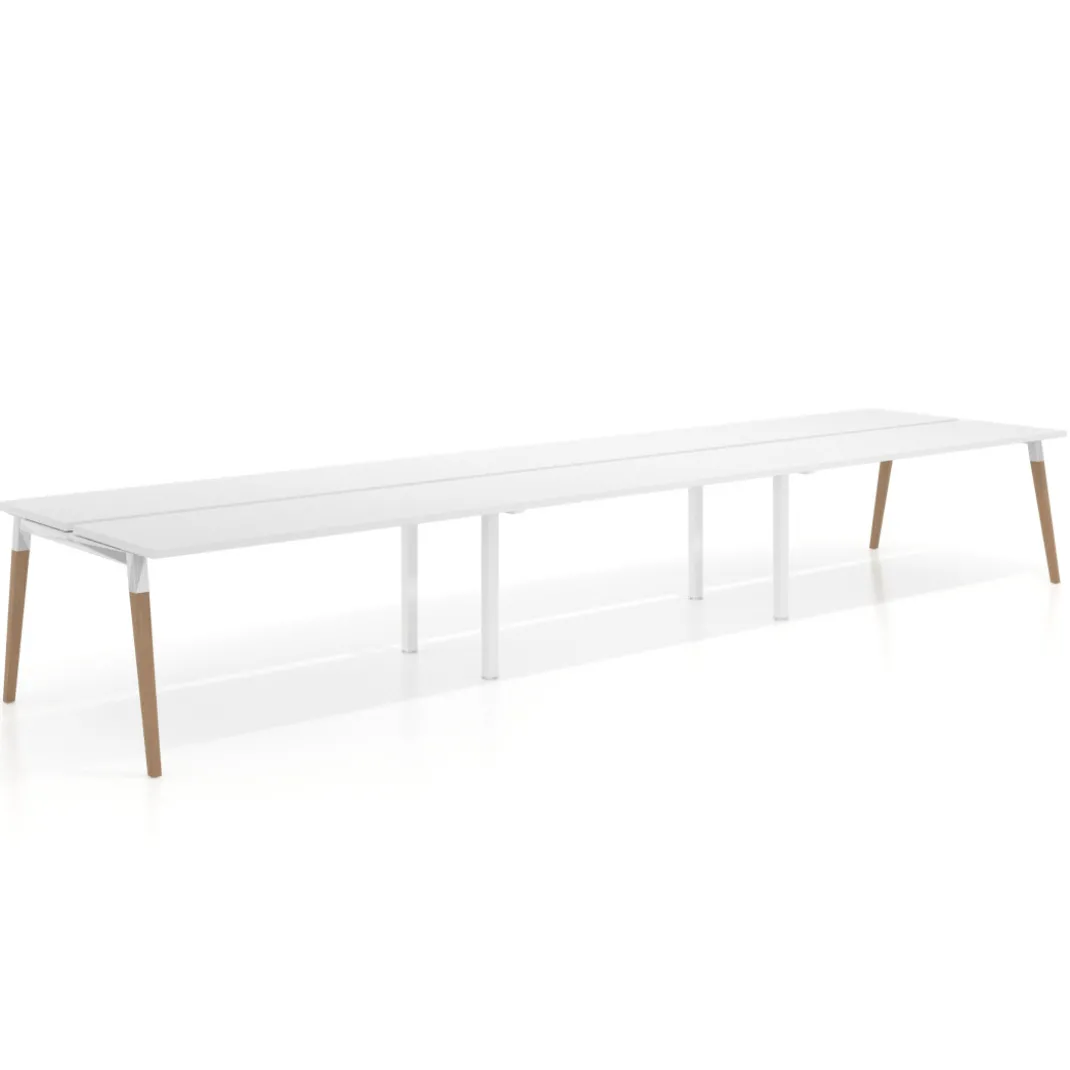 Mesa de oficina multipuesto Arki triple, fondo 126 cm, patas de madera