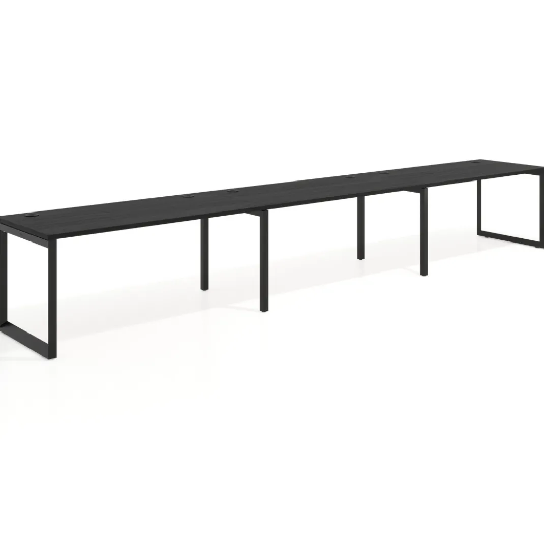 Mesa de oficina progresiva Delta triple, fondo 80cm, estructura negra