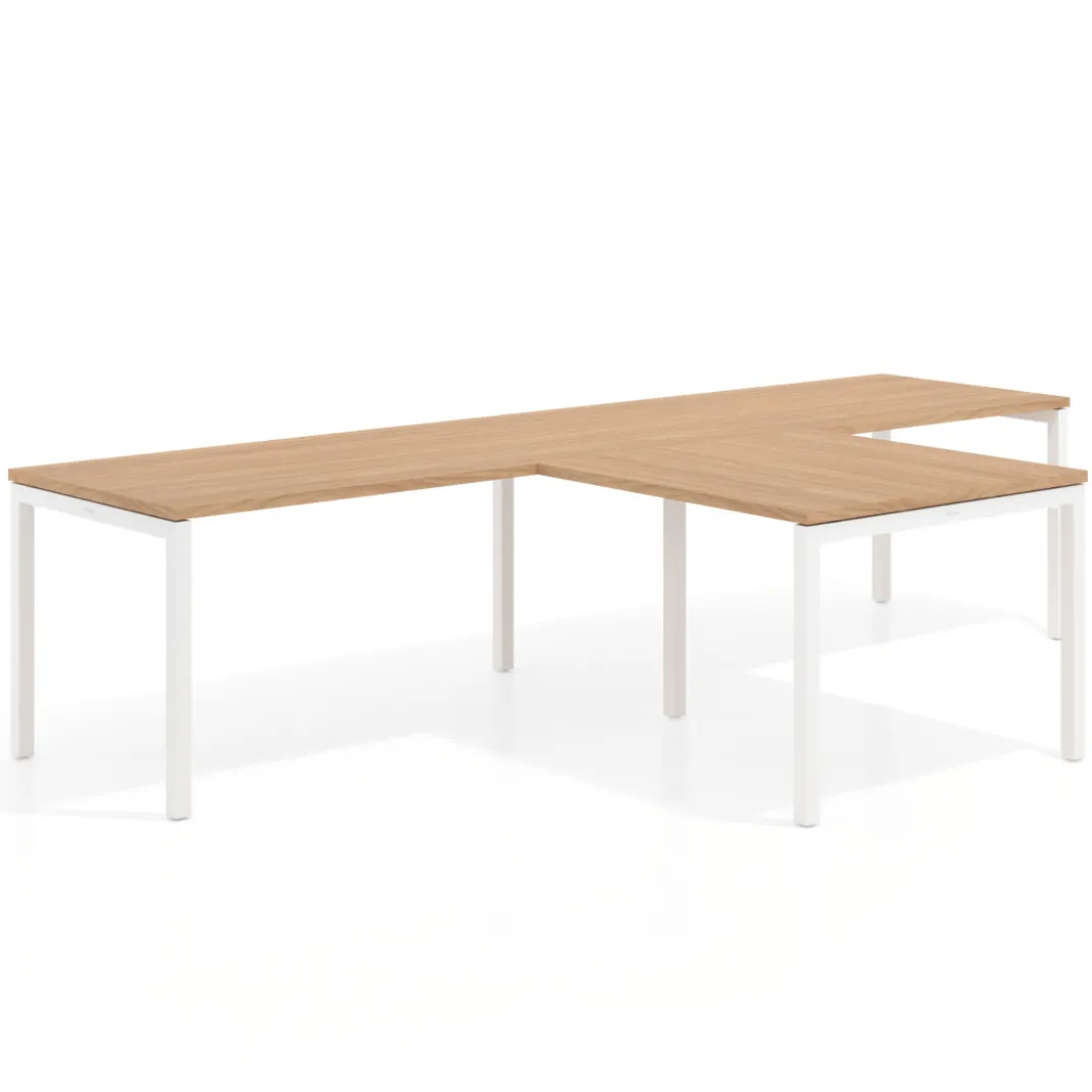 Mesa de oficina progresiva doble con ala extensión Kube, estructura blanca