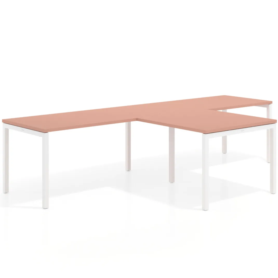Mesa de oficina progresiva doble con ala extensión Kube, estructura blanca