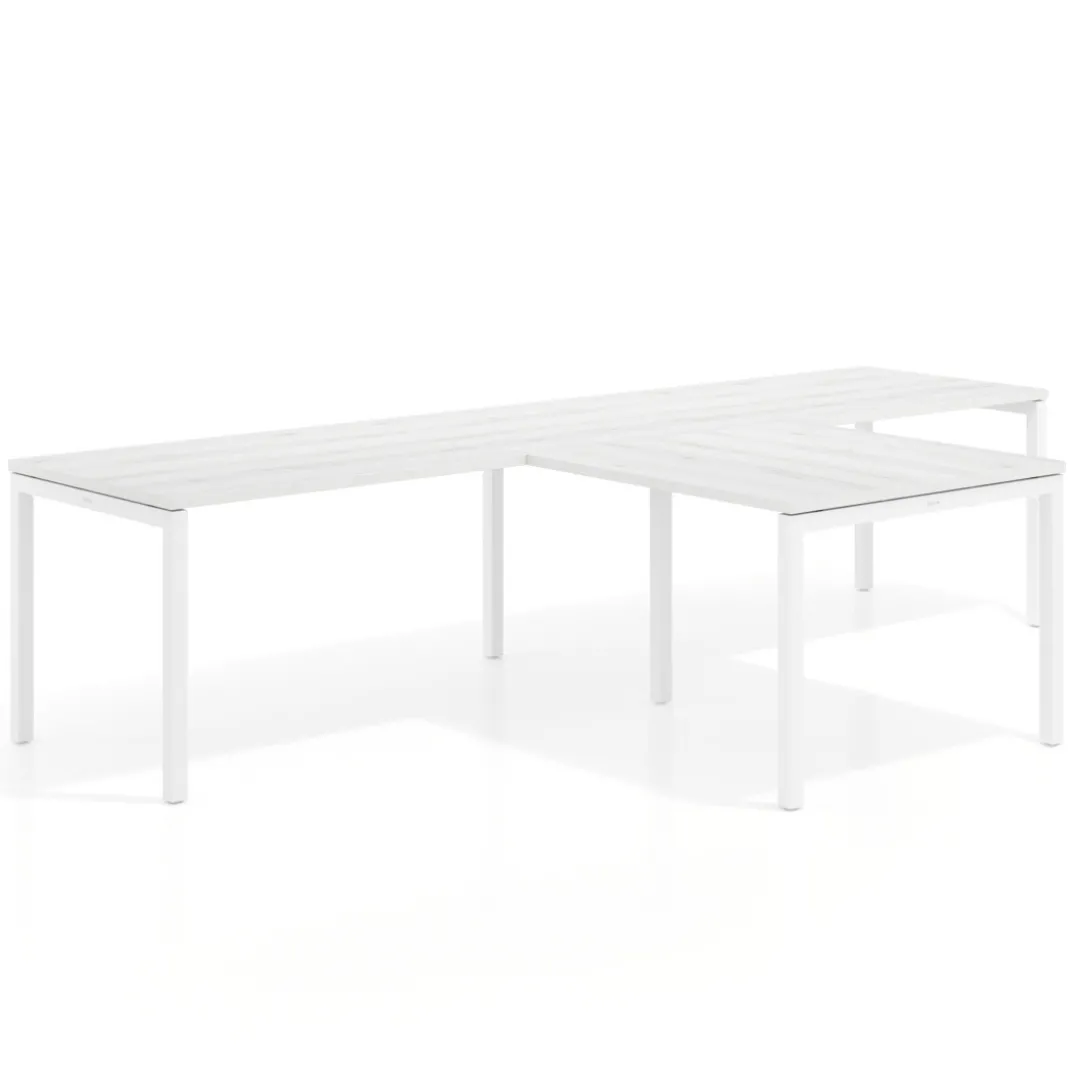 Mesa de oficina progresiva doble con ala extensión Kube, estructura blanca