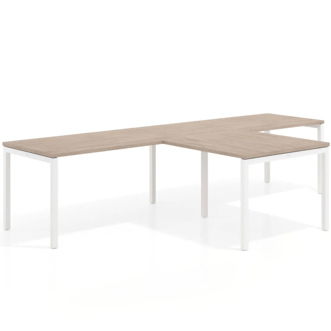Mesa de oficina progresiva doble con ala extensión Kube, estructura blanca