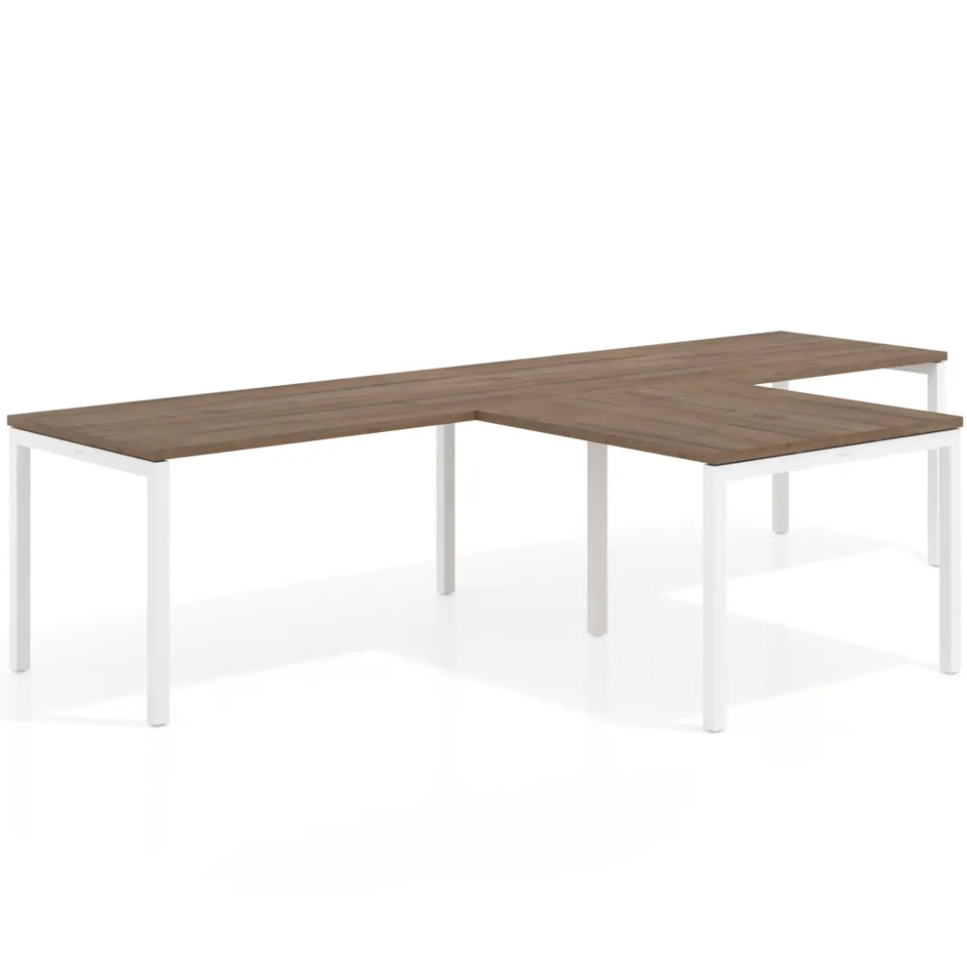 Mesa de oficina progresiva doble con ala extensión Kube, estructura blanca