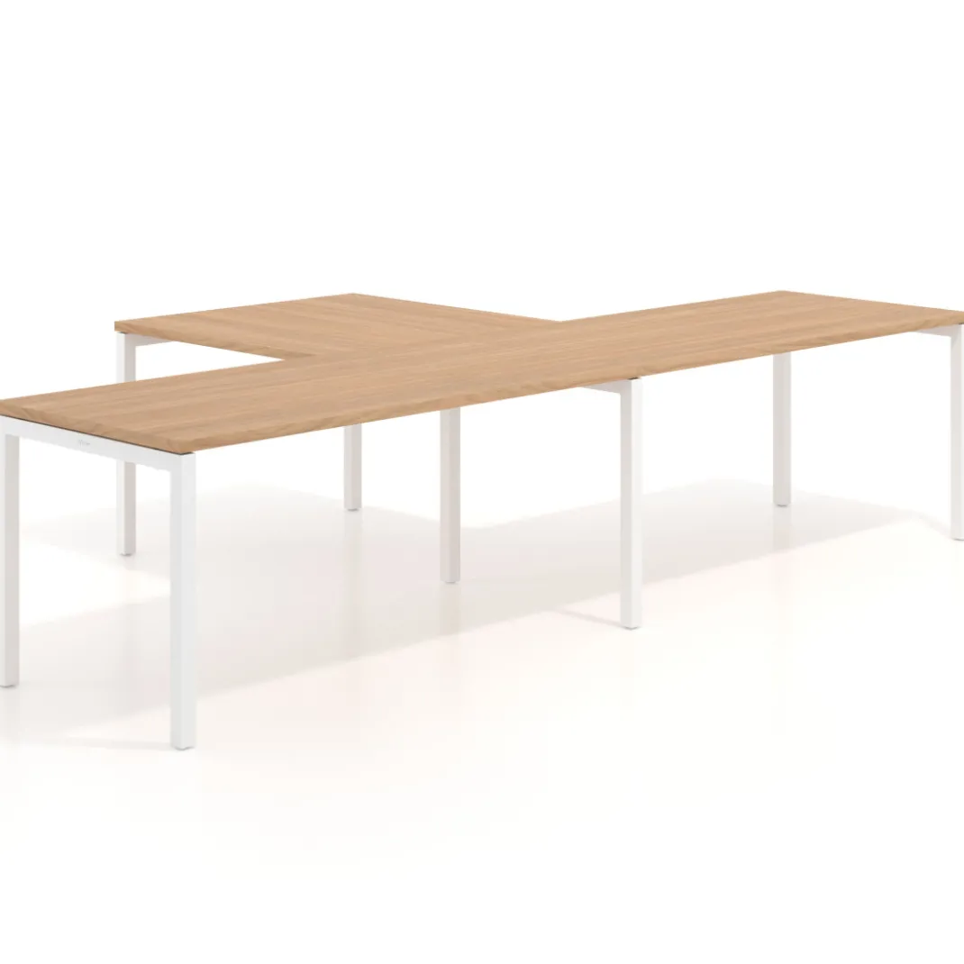Mesa de oficina progresiva doble con ala extensión Kube, estructura blanca