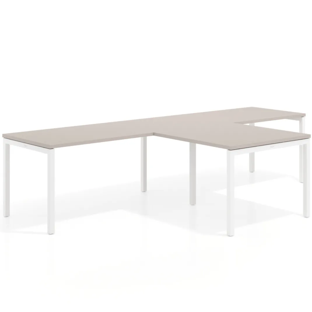 Mesa de oficina progresiva doble con ala extensión Kube, estructura blanca