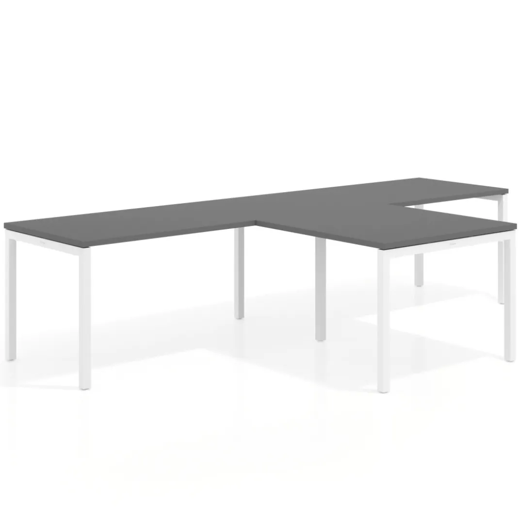 Mesa de oficina progresiva doble con ala extensión Kube, estructura blanca