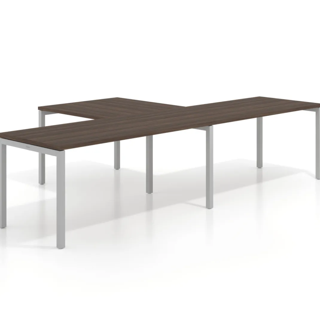 Mesa de oficina progresiva doble con ala extensión Kube, estructura blanca