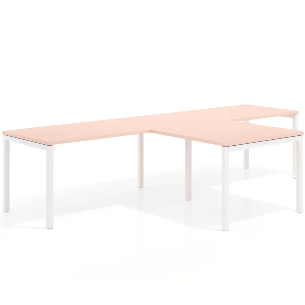 Mesa de oficina progresiva doble con ala extensión Kube, estructura blanca