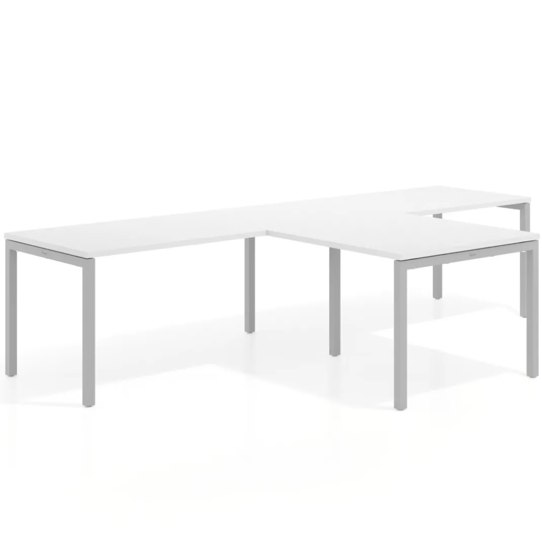 Mesa de oficina progresiva doble con ala extensión Kube, estructura aluminio