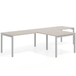 Mesa de oficina progresiva doble con ala extensión Kube, estructura aluminio