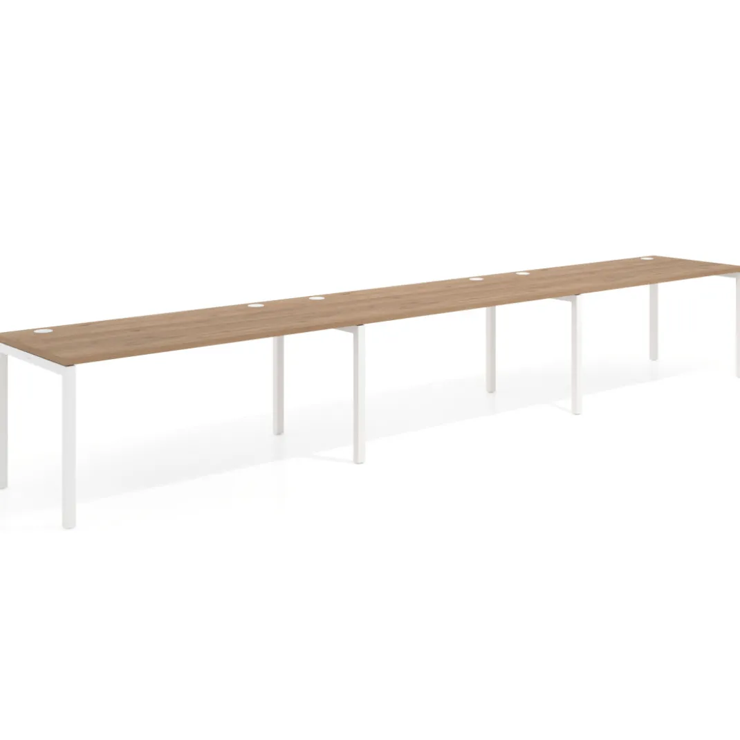 Mesa de oficina progresiva triple Kube, fondo 80cm, estructura blanca