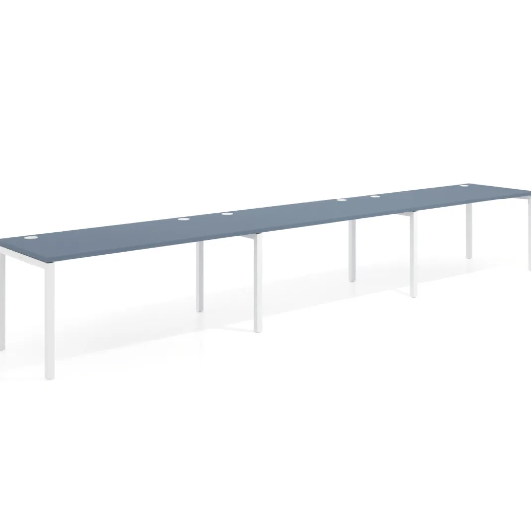 Mesa de oficina progresiva triple Kube, fondo 80cm, estructura blanca