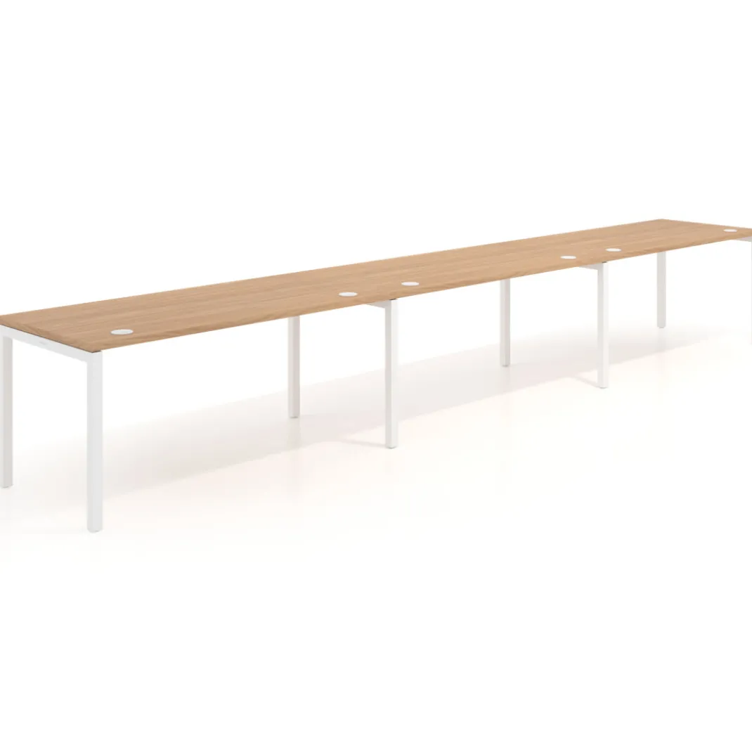 Mesa de oficina progresiva triple Kube, fondo 80cm, estructura blanca