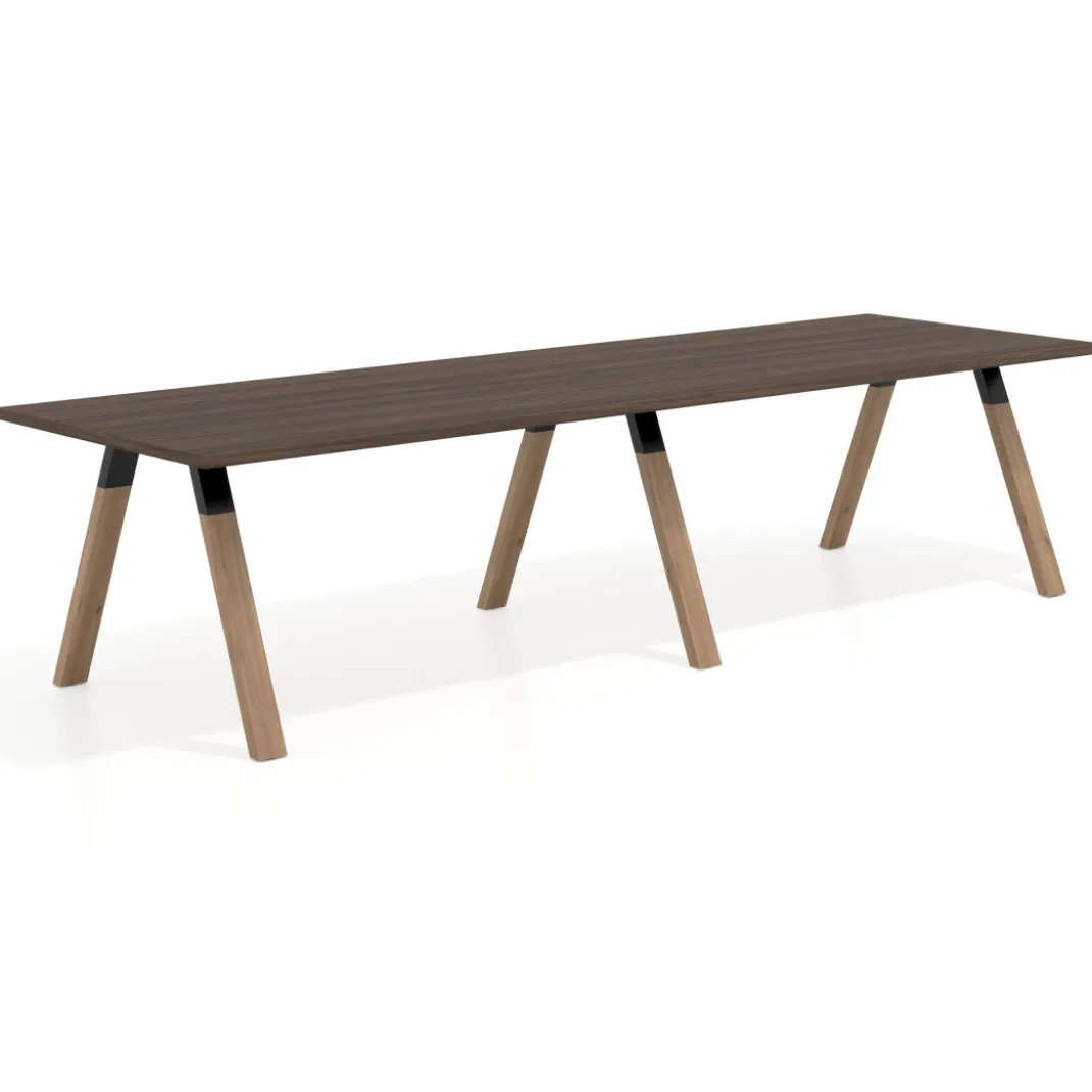 Mesa de oficina progresiva UvePro doble, fondo 100cm, estructura negra, patas de madera