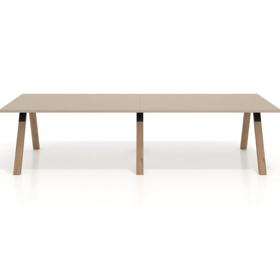 Mesa de oficina progresiva UvePro doble, fondo 100cm, estructura negra, patas de madera