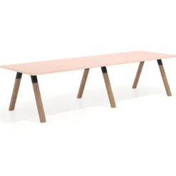 Mesa de oficina progresiva UvePro doble, fondo 100cm, estructura negra, patas de madera