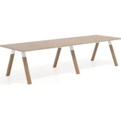 Mesa de oficina progresiva UvePro doble, fondo 100cm, estructura blanca, patas de madera